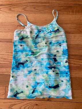 Justice Blue Aqua Tie-Dye Ruffle Cami